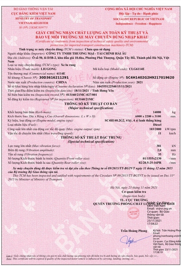 Xe Lu Rung LiuGong CLG6114E - Hiệu Suất Vượt Trội Cho Công Trình